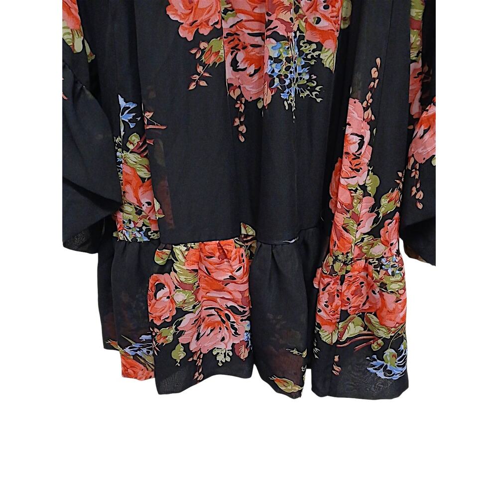 Betsy Johnson Floral Mini Dress Sz 4 Black Pink Babydoll Bell Sleeves Whimsigoth - Picture 11 of 16